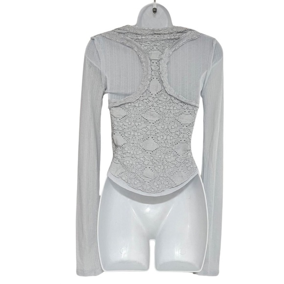 Free People Taylor Top In Grey Down Lace Long Sleeve - Picture 7 of 11